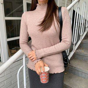 [옷자락]여자 날라리 목폴라 슬림핏 골지 이너긴팔티 티셔츠_P375937377
