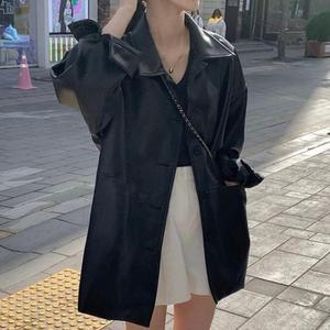 [BZJLMUFK_51IB]여자 하프 오버핏 트렌드 레더 봄가을
