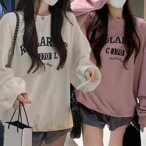 [BZI335IM_51IB]여성 봄 가을 레터링 기모 맨투맨 티셔츠