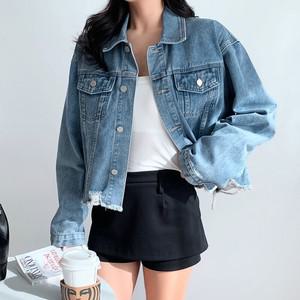 여자 빈티지 봄데님 구제 컷팅 트러커 카라넥 청자켓