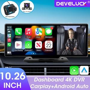 차량용 DVR 4K 카메라, 무선 카플레이, 안드로이드, 자동 GPS 내비게이션, 대시 캠, 듀얼 렌즈 비디오 녹음