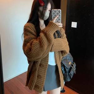 칼리브린 여성 예쁜 간절기 오버핏 니트 브이넥 루즈핏 롱 봄 가디건