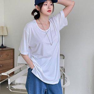 [옷자락]여자 여름 레이어드티 슬릿 언발 루즈핏 유넥 티셔츠