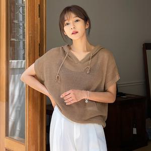 [핑크시슬리] 히로 캡소매 박스 후드 니트