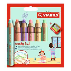 스타빌로 우디 3in1 파스텔 6색세트/수채물감 색연필 왁스크레용
