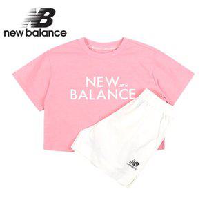 뉴발란스 키즈 여아 크롭 반팔티 셋업(NK9YD2202G-25)_핑크
