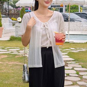 린넨 시스루 반팔 오픈 가디건 끈나시 세트 여성 빅사이즈