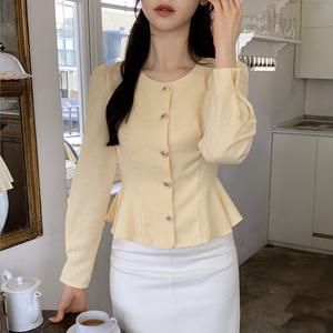 (고급미/하객룩) 베리셰 골드버튼 페플럼 긴팔 블라우스 bs7895