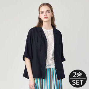 [NS홈쇼핑]모네즈 린넨 블렌디드 썸머 여성 카라 셔츠 자켓 2종세트[35249789]