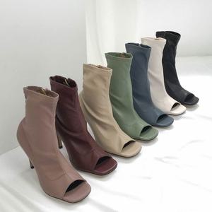 토오픈 스판 앵클부츠 9cm 지퍼 삭스부츠힐