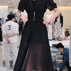 여성바지 블랙 망사 조거 정장 원피스 자외선차단 밴딩 반바지 3종 세트 랩스커트 HT5