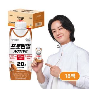 정식품 그린비아 프로틴밀 액티브 아몬드와호두 250ml 18팩 단백질 영양음료 간식 아침식사 식사대용 간편 먹기좋은 