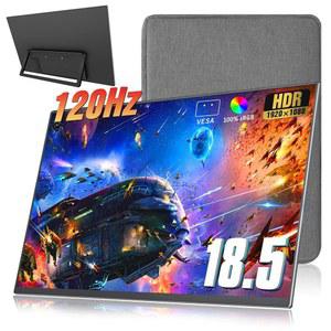 18.5인치 휴대용 모니터 + 슬리브 120HZ 1080P, 100% SRGB FHD HDR USB HDMI 및 VESA 울트라 슬림 노트북 오피스 모니터, 컴퓨터 스위치 휴대폰 게임 장치용