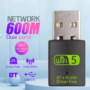2 in 1 USB 와이파이 원격 제어 블루투스 어댑터 600Mbps 듀얼 밴드 2.4G 5GHz Wi-Fi 5 네트워크 무선 WLAN