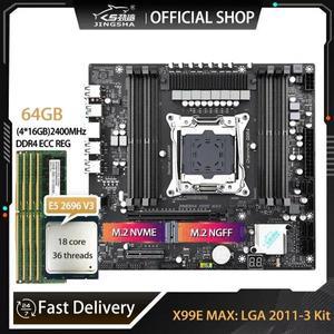 JINGSHA X99E-MAX 메인보드 LGA 2011-3 세트E5 2696 V3 CPU4x16GB64GB DDR4 ECC RAM Xeon X99 콤보 플라카