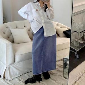 [오노마] ONM 봄/가을 롱 데일리 하이웨스트 데님 청치마