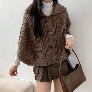 여자 단추 망토 FW 박스 폴라넥 가디건_3