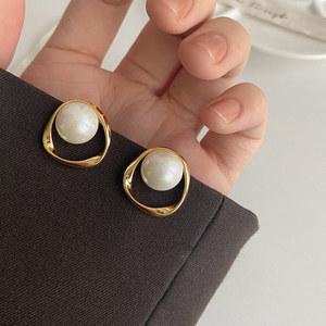 위한 모조 진주 귀걸이 골드 컬러 라운드 스터드 크리스마스 선물 불규칙한 디자인 특이한 BIJOUX FEMME