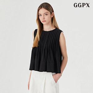 GGPX 페미닌 라운드 핀턱 민소매 블라우스 (GOBBA028D)