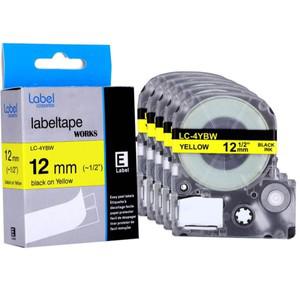 CIDY 호환 엡손 호환 LC-4YBW 라벨 테이프 Kingjim 메이커 LW400 SR150 SC12YW 12mm 검정색 노란색 5 개