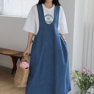 여자 빅사이즈 벌룬 와이드 데님 나시 멜빵 롱원피스