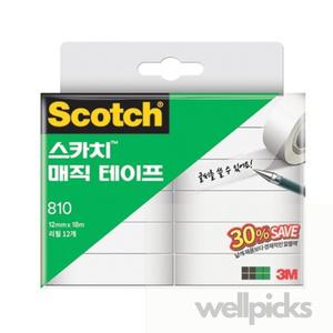 웰픽스 3M 스카치 매직테이프 리필 12개 세이빙팩 (12MMX18M) 디스펜서리필 커터기리필 반투명테이프