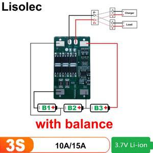 다중 보호 회로 플레이트 PCB 모듈 이온 3S BMS 밸런스 12V 18650 21700 10A 15A 충전 방전
