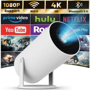 WIFI 6 및 Bluetooth가 지원되는 미니 프로젝터, 180 회전 가능한 130인치 화면 영화 프로젝터 자동 키스톤 노트북, PC, 스마트폰(화이트)에 호환되는 4K 1080P 지원 휴대용