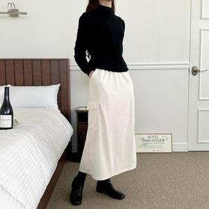 슬림 보정 30대 5부 롱기장 주름 롱치마 캐쥬얼치마