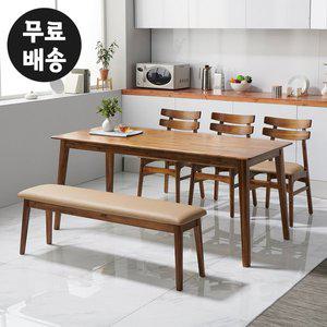 [벤티스가구]영 아카시아 원목 6인용 식탁세트 우드 벤치형 테이블 대형 우드 나무 고급 주방가구