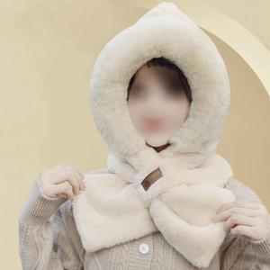 포근한 밍크세련털 일체형 후드목도리 겨울 방한 모자 목