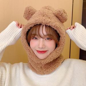 방한 겨울 유행후리스 일체형 뽀글이 후드모자 넥워머