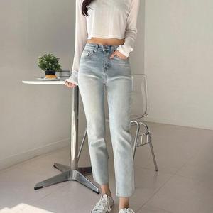 [피커]9부청바지 스판 일자 연청 여자