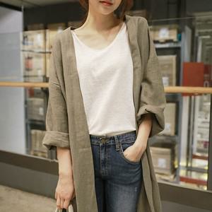 여자 데일리 린넨 심플 롱 오픈 캐주얼 가디건 LDW-CA-SSIS566