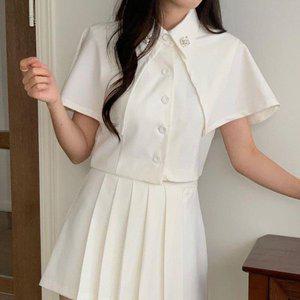 [신세계라이브쇼핑][옷자락] 여자 여름하객룩 케이프 큐빅 카라넥 크롭 단추 자켓