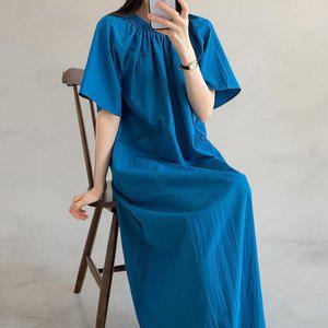 [신세계라이브쇼핑][옷자락] 여자 투포켓 파랑 오프숄더 빅사이즈 롱원피스