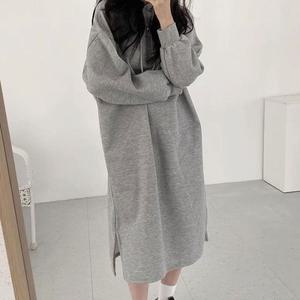 [오노마] ONM 기모 롱 후드 원피스 무지 면 밑트임 캐주얼 나들이룩  11578674A)