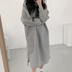 [오노마] ONM 무지 기모 후드 롱 원피스 캐주얼 데일리 이지룩  11883864)