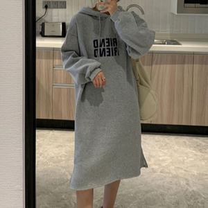 [오노마] ONM 기모 후드 레터링 롱 원피스 이지룩 밑단 옆트임  11882156)