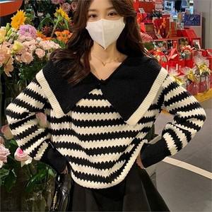 [오노마] ONM 빅 카라 스프라이프 배색 체형 커버 니트  9367430)