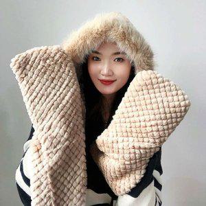 일체형 후드 머플러 베이지 숄 귀덮개 귀마개 선물 (WFHS01D)