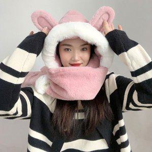 고품질 후드 머플러 털후드 도비 눈사람 겨울후드목도리 보온후드머플러 귀달이목도리 (WFHRXH4)