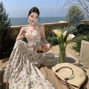 빛채운 여성 프렌치 빈티지 비치 슬림핏 바캉스 롱 스커트 홀터넥 원피스 OPH1