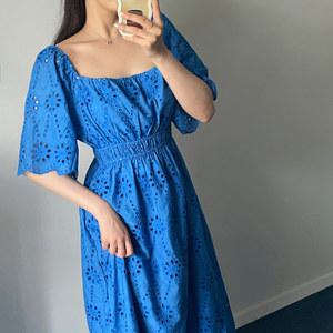 포카리 펀칭 코튼 플라워 롱 맥시 원피스 발목기장 레이스 바캉스 리조트룩 데이트 여름