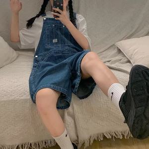 빅사이즈 여름 오버롤 멜빵 캐주얼 반바지 팬츠 4XL 5XL 빈티지 데님 멜빵바지 여 일계 루즈핏 키
