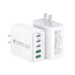 2팩 USB C 고속 충전기 블록, 50W 5포트 USB C 벽 충전기 벽돌, USB A 2개 및 USB C PD3.0 전원 어댑터 멀티포트 타입 C 충전 플러그(iPhone 16 /15 /14 /13, Pad Mini /Pro, AirPods 4, 갤럭시 S23(화이트)