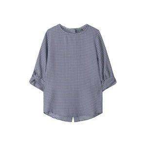 [하프클럽/크로커다일레이디]네이비 7부 잔체크 라운드 블라우스
