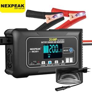 NEXPEAK 12V 20A 15A 자동차 배터리 충전기 LCD 디스플레이 트럭 RV SUV ATV 납 산성 AGM LiFePo4 용 스마