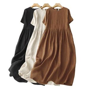 여성 라운드넥 린넨 루즈핏 롱 원피스 빅사이즈 여름 데일리