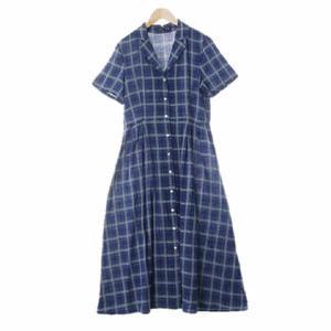 수지네 구제 mixxo 블루 체크 면 반팔카라플레어원피스 [M]